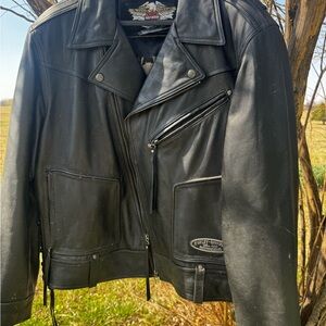 Harley-Davidson Black Leather Bomber Jacket with Patch